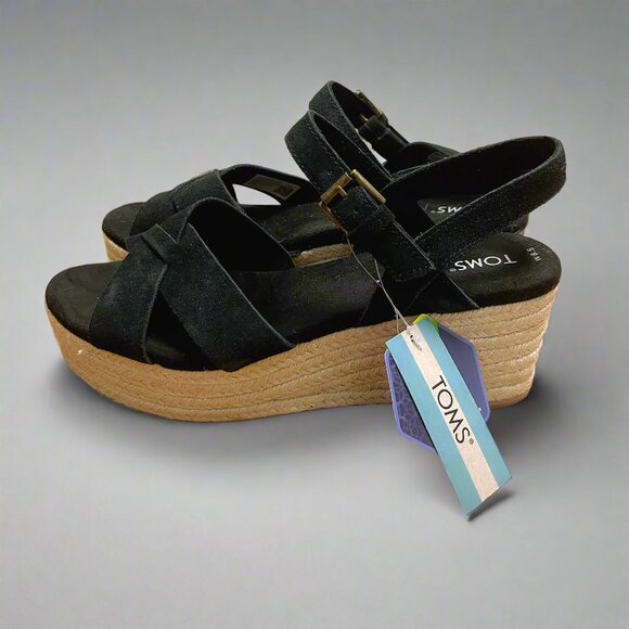 TOMS black Willow wedge, size 8.5, NEW IN BOX! - Picture 1 of 4